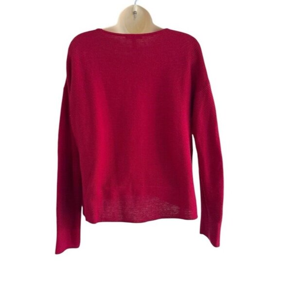 Eileen Fisher Woman's Sz XS Dark Red Ribbed Knit Top Organic Linen Cotton Blend - Picture 3 of 8
